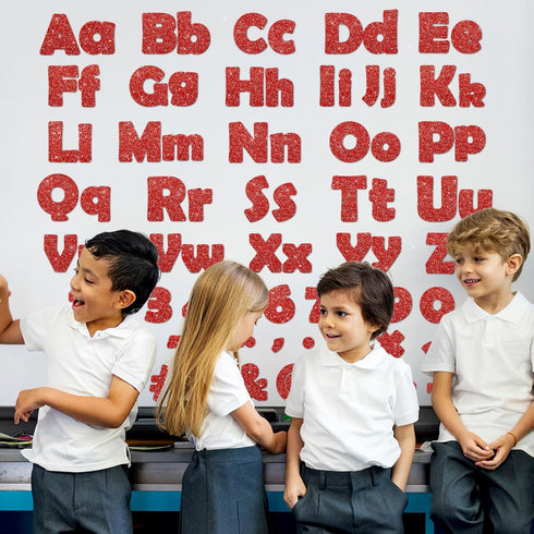 260Pcs Glitter Red Bulletin Board Letters for Classroom 4” Letter Combo Pack Set Numbers Alphabet Poster Board with Adhesive Dots Punctuation Symb...