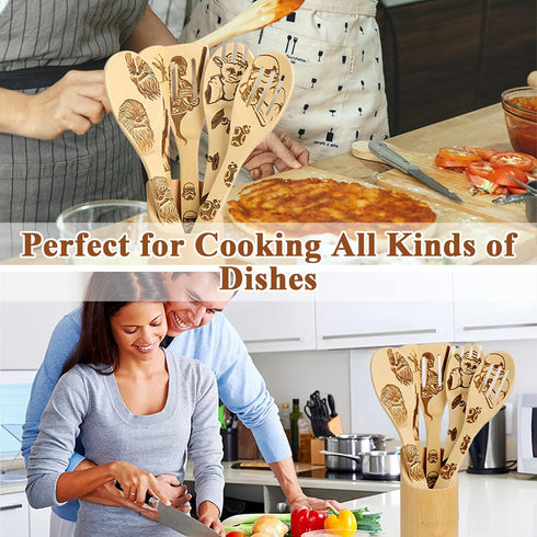 5 PCS Star Wars Burned Wooden Spoon,Star Wars Gifts for Men,Funny Mothers Day Gifts,Baby Yoda Gifts for Women,Slotted Wooden Spatula Utensil Set f...