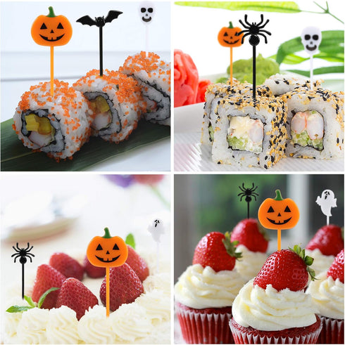 100 PCS Halloween Picks Plastic Halloween Party Cupcake Toppers Appetizer Picks...