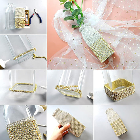 Fashewelry 10 Yards Crystal Rhinestone Close Cup Chain 2mm Trimming Beaded Applique Claw Chain Roll for DIY Art Craft Clothes Wedding Party Decora...