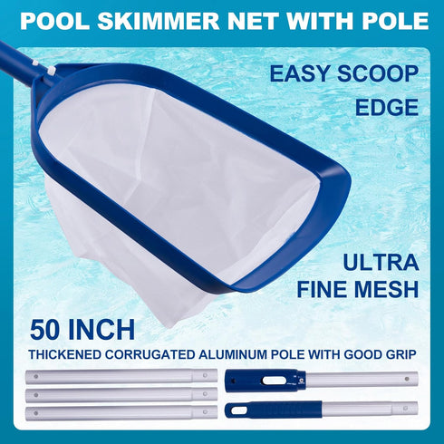 Pool Skimmer Net with Pole, Ultra Fine Mesh Pool Nets for Cleaning with pole, Semi-deep Bag Pool Net Skimmer for Above Ground and Inground Pools, ...