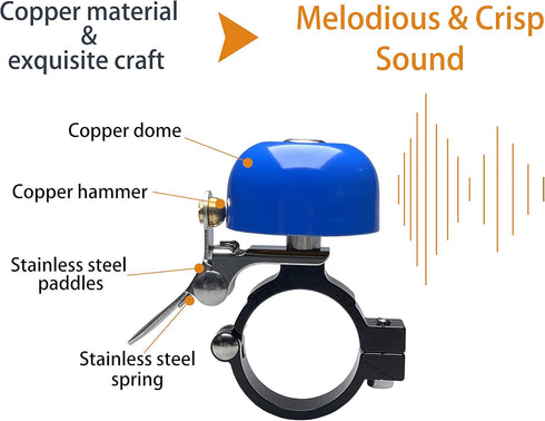 Brass Bike Bell Pro, All Metal Body, Loud Decent Tone Bicycle Ring Bell for Adults and Kids, Fits 0.79 to 1 Inch Bicycle Handlebars...