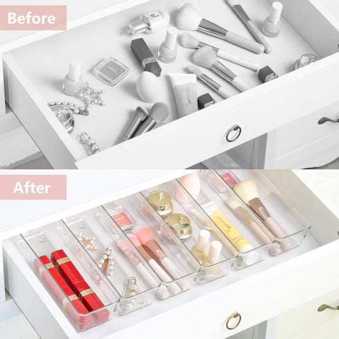 ihomecooker 6 Set Clear Plastic Junk Drawer Organizer Vanity Curlery Utensil Makeups Organizer for Kitchen 9''X 3''...