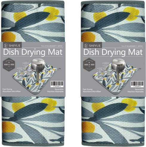 Dish Drying Mat for Kitchen Counter Pad Rack Mat Countertop Dishes, 16'' x 18'' Microfiber Dish Drying Mat Super Absorbent Dishware drying pad Dry...