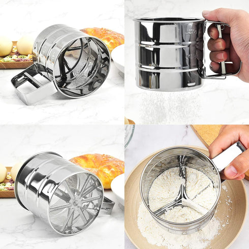 Flour sieve stainless steel material manufacturing,Coffee Sieve Cup,Semi Automatic 2 Cup Sifter for Baking | Fine Mesh Pastry Sieve Cup....