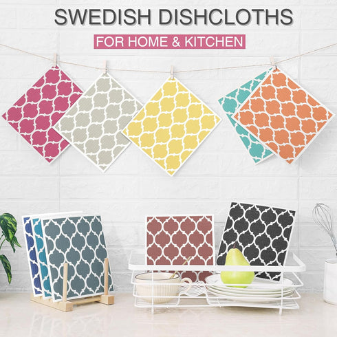 Fintale Swedish Dishcloths for Kitchen, 6 Pack Papaya Reusable Paper Towels, Washable Cellulose Sponge Cloth, Absorbent Quick Drying Dish Towels, ...