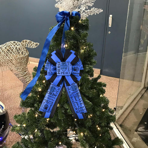 2 Rolls 20 Yards Police Support Wired Edge Ribbon, 2.5"Blue Black Stripe Police Badge Burlap Ribbon Memorial Day Patriotic Ribbons for Wreath Bow ...