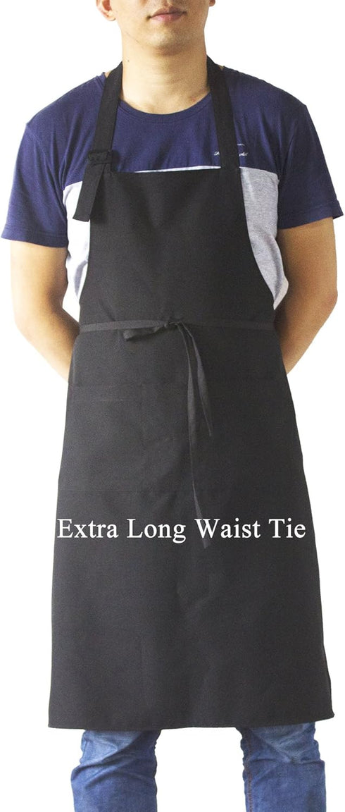Black Professional Resist Water Adjustable Extra Long Bib Apron 3 Pockets Home Kitchen Garden Restaurant Cafe Bar Pub Bakery for Cooking Chef Bake...