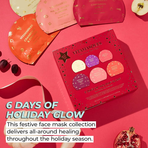 Vitamasques 6 Days of Glow Face Mask Set, 6-Piece Set Beauty Mask Set Includes Face Sheet Masks, Sleeping Mask & Peel Off Mask - Vegan-Friendly, F...