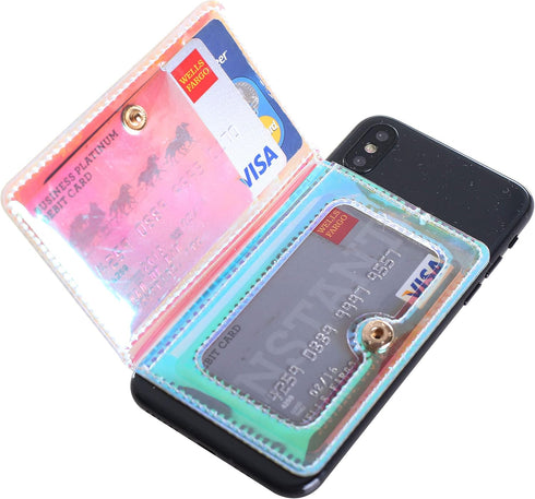 CheapSunday ID Card Holder for Back of Phone Leather Phone Wallet Stick On with Stand Flip Waterproof Leather Adhesive Wallet for Most Cellphones ...