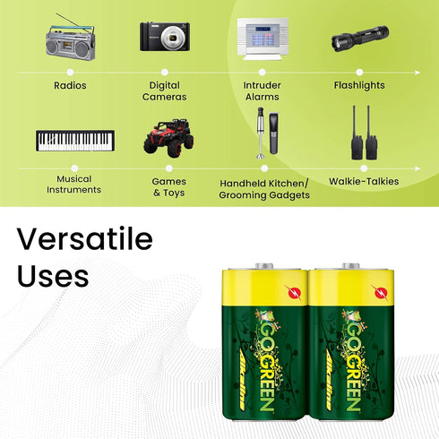 GoGreen Power (24004) Eco Friendly Alkaline D Batteries - No Lead, Cadmium or Mercury - Pack of 2...
