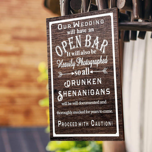 Jetec Open Bar Wedding Sign Wedding Party Funny Wood Bar Sign for Your Reception Party Hanging Wooden Rustic Farmhouse Decoration (Spelling Error ...