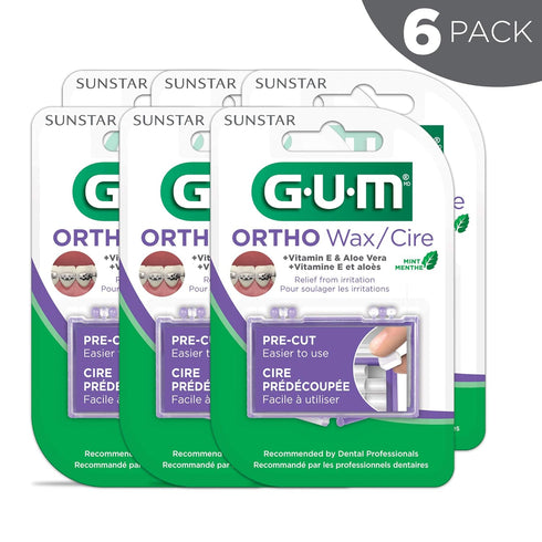 GUM Orthodontic Wax for Braces and Dental Devices - Soothing Dental Wax with Vitamin E and Aloe Vera - Clear Color and Refreshing Mint Flavor (6pk...