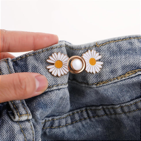 4 Pack Pant Waist Tightener Daisy Detachable Jeans Pins No Sew Adjustable Pants Waist Adjuster Buttons Flower Instant Jeans Tighten Clips for Wome...