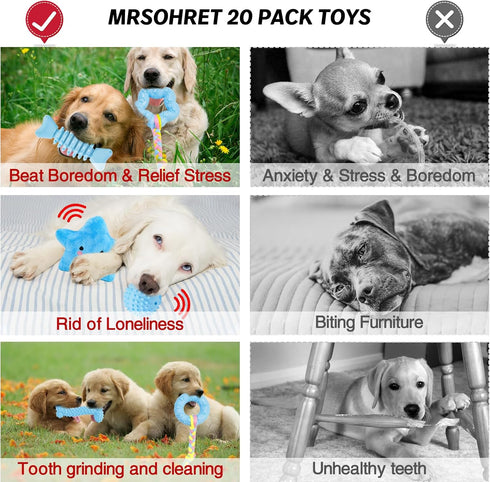 Puppy Toys, 8 Pack Puppy Chew Toys for Teething, Cute Blue Small Dog Toys Set, Teething Toys for Puppies, Soft Durable Interactive Chew Toy for Sm...