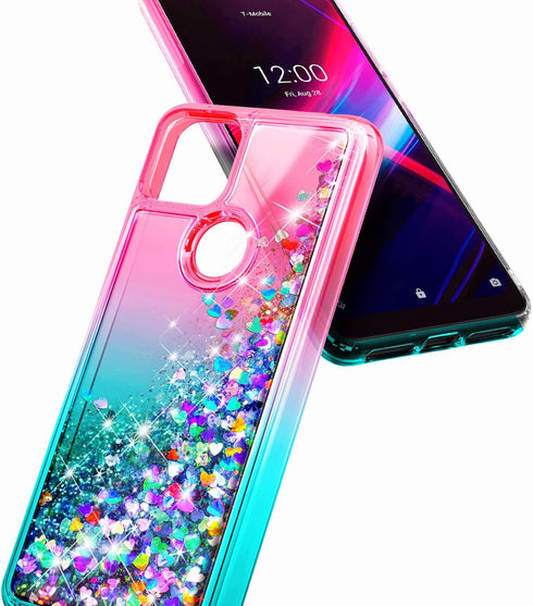 NZND Case for T-Mobile REVVL 4+ Plus with Tempered Glass Screen Protector (Full Coverage), Glitter Liquid Floating Waterfall Girls Cute Phone Case...
