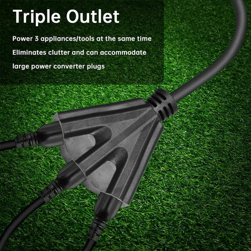 6FT Outdoor Extension Cord with 3 Electrical Power Outlets - 16/3 SJTW Durable Black Cable with 3 Prong Grounded Plug for Safety,Great for Outdoor...