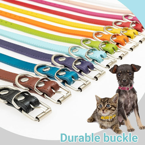 Puppy Collar - Identification ID Leather Small Dog Collars - 12 pcs Adjustable Soft Colorful Cute Pet Basic Collars for Girl Boy Dogs Cats...