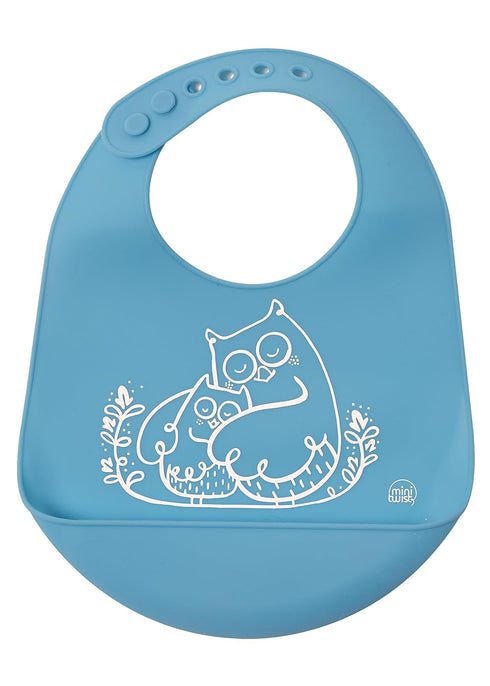 modern-twist Bucket-Bib 100% Food-Grade Silicone, Waterproof and Reusable, Owls – Electric Blue...