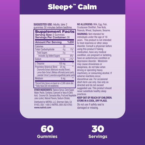 Natrol Sleep+ Calm Melatonin Gummies for Adults, Sleep Gummies, Strawberry Flavor, 60 Gummies, 30 Day Supply...