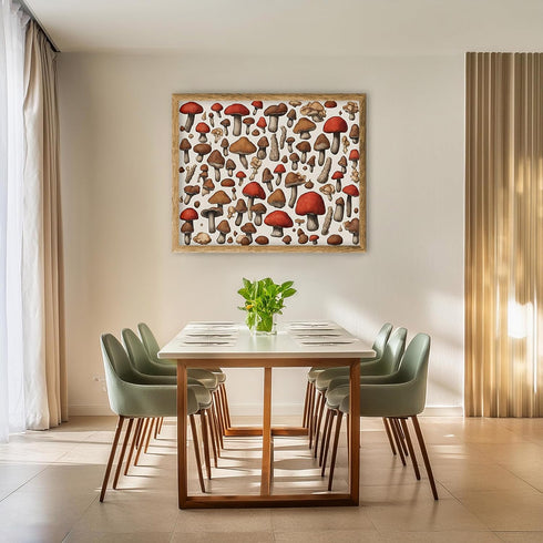 Posterizer 1 pcs- Red and brown mushrooms on a white background-Floral Botanical Art-Kitchen & Bar Art- Gift for Men Women -decor for Bedroom, Off...