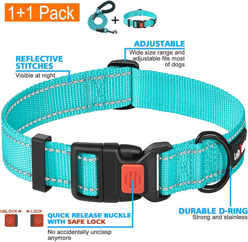 Heavy Duty Dog Leash - Comfortable Padded Handle, 5 ft Long - Dog Leashes for Small Medium Large Dogs (Leash+Collar M Neck 16"-20", Blue)...