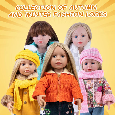 Doll Clothes Set Fashion 4 Pieces includes Warm Hooded Coat, T-Shirt, Jeans Skirt & Underpants, Handmade Party Dress Casual Wear Fits 18 Inch Amer...