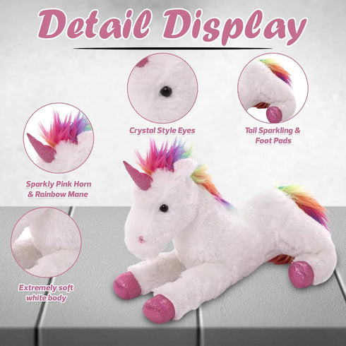 Fluffy Rainbow Unicorn Plush Toy 14 inch - Cuddly Stuffed Animal Unicorn Magical Gift - Ultra Soft Christmas Birthday Valentine Favors Present (Ra...
