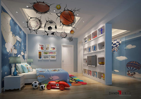 3D Rugby Football Basketball Volleyball Soccer Ball Wall Decals Stickers Wall Stickers Decals Wall Decor Decals Wall Decor Sports Decals Wall Mura...