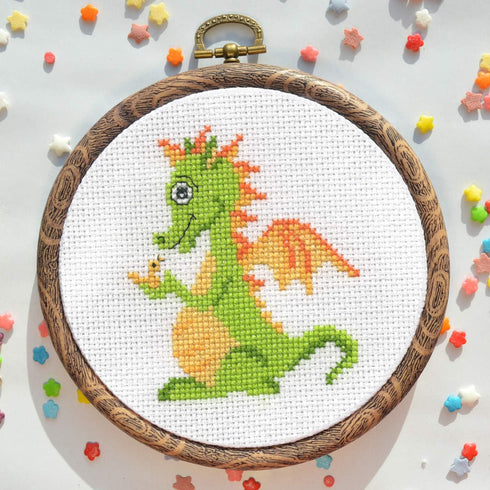 Povitrulya Baby Dragon Counted Cross Stitch Kit – Mandala Embroidery Pattern for Medium Starter...