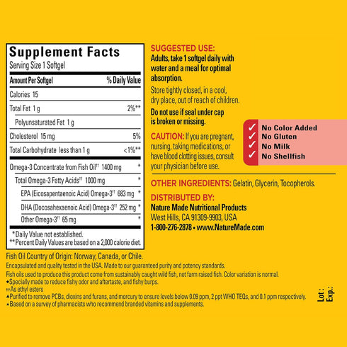 Nature Made Burp Less Ultra Omega 3 Fish Oil 1400 mg, Fish Oil Supplements, Omega 3 Supplement for Healthy Heart, Brain and Eyes Support, One Per ...