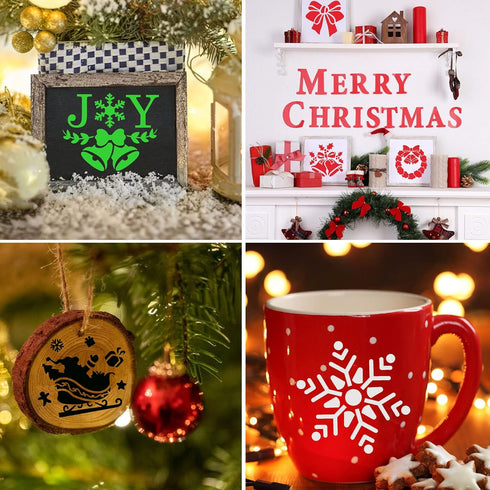 25Pcs Christmas Stencils 4x4 Inch for Painting on Wood Slice, Fabric, Paper, Windows, Cards, DIY Christmas Ornaments, Reusable Merry Christmas & S...