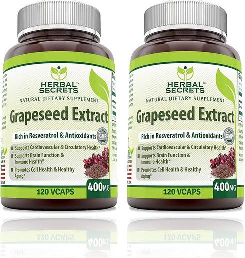 Herbal Secrets Grapeseed Extract 400 mg 120 Veggie Capsules Supplement | Non-GMO | Gluten Free (120 Count | Pack of 2)...