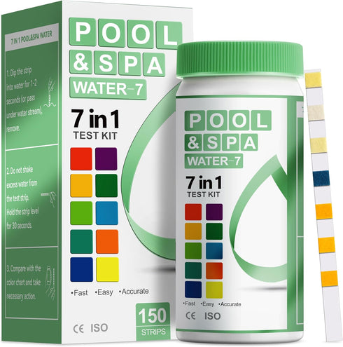 Pool Test Strips 7 in 1 (150 Strips) All-New 2024 Pool PH Test Kit Super Accurate Water Hardness Acid Testing Kit Pool Maintenance Kit for Pool, I...