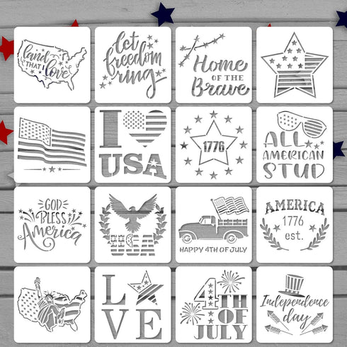 16 Pieces Happy 4th of July Stencil Independence Day Painting Template Reusable Patriotic Drawing Stencils Include American Flag Map Star Patterns...