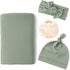 Konssy Baby Girl Newborn Receiving Blanket with Matching Headband and Beanie Set Baby Swaddle Nursery Swaddle Wrap(Light Green)...