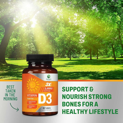 Vitamin D3 5000 IU (125 mcg) - Chewable D Vitamin for Bone, Teeth, Muscle & Immune Support, Sugar Free, Non-GMO, Gluten Free, Nature's Extra Stren...