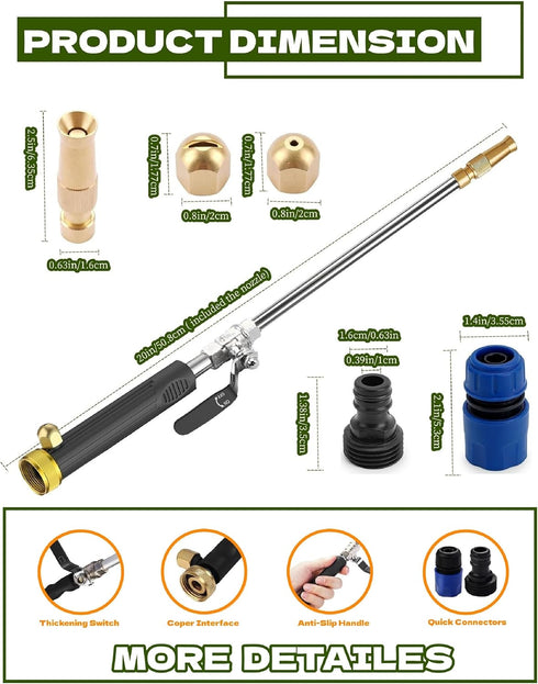 High Pressure Power Washer Gun, Portable Car Cleaner Gun Sprayer Wand with Flexible Hose Nozzle, Garden Hose End, 3 Hose Nozzles for Cleaning Gard...