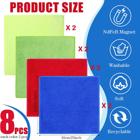 8 Packs Magnetic Cleaning Cloth Microfiber Dry Erase Eraser Magnetic Whiteboard Eraser Washable Dry Erasers for Whiteboard Dry Erase Cloth for Cla...