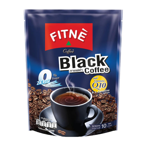 FITNE Instant Black Coffee Packets With Coenzyme Q10 L Carnitine High Antioxidant Low Calories Vegan Non Dairy No Sugar Sucralose Sweetener, 10 St...
