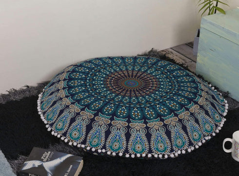 Popular Handicrafts Kp834 Large Hippie Mandala Floor Pillow Cover - Cushion Cover - Pouf Cover Round Bohemian Yoga Decor Floor Cushion Case- 32" B...