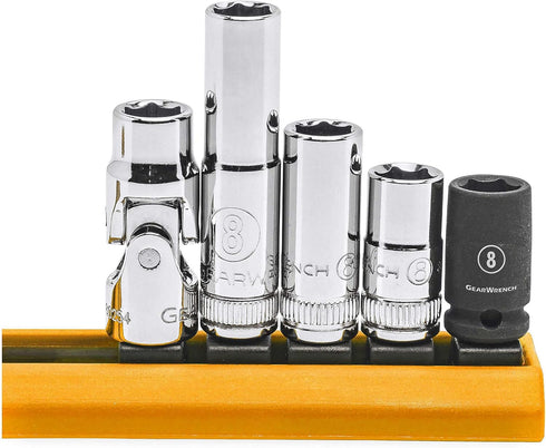 GEARWRENCH 5 Pc. 1/4" Drive 6 Pt. Socket Set, 8mm - 80102 , Black...