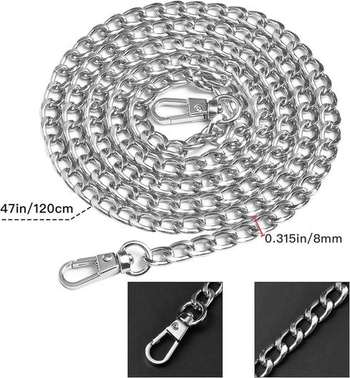 Supkiir Purse Chain Strap, 3Pcs Luxury Fashion 47 Inche Replacement Flat Metal Chain with Buckles Set for DIY Shoulder Cross Body Bag Handbag Purs...