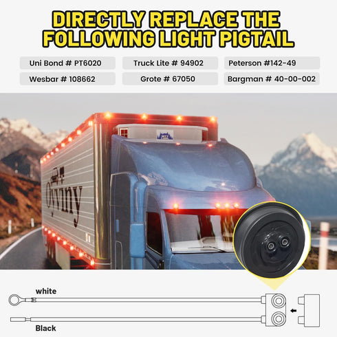 Oyviny 10PCS Truck Trailer 2 Wire Pigtail Harness 10" Long, Right Angle 2 Pin Trailer Light Connector Fits with 2" and 2.5" Side Marker/Clearance ...