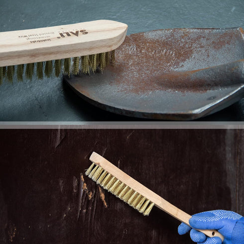 Heavy Duty Wire Brushes for Cleaning Rust Removal Brass Brush Tool for Automotive,Paint , Welding Slag,Grill,Household Clean 11" Long Curved Beech...