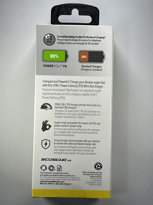 Scosche HPDC20-SP Fast Charger PowerVolt 20W Mini Cube USB-C, Wall Adapter for Phone, 4X Faster Power Charge, Portable Outlet Plug, Black...