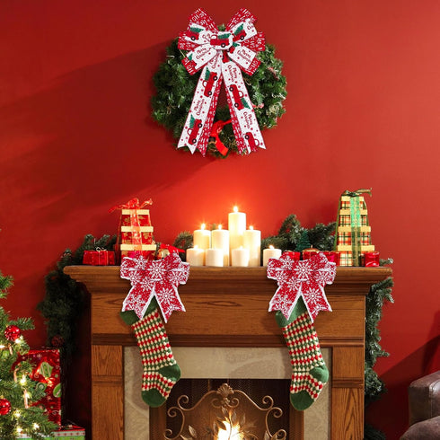 AnyDesign 24 Yards Christmas Wired Edge Ribbon Red White Xmas Snowflake Truck Fabric Craft Ribbon for Wreath Bow Making Gift Wrapping, 4 Roll...