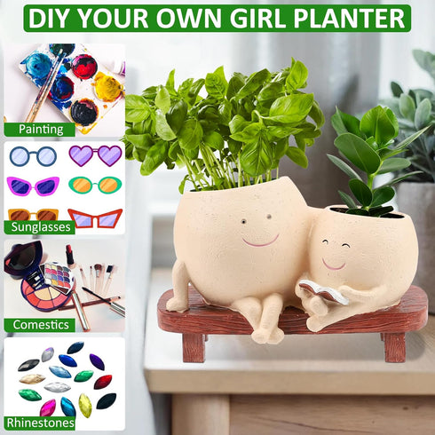 Smiley Face Planter Pots for Plants, Cute Head Planter, Indoor Outdoor Unique Chair Succulent Flower Pots, Modern Lady Head Vase Girl Face Planter...