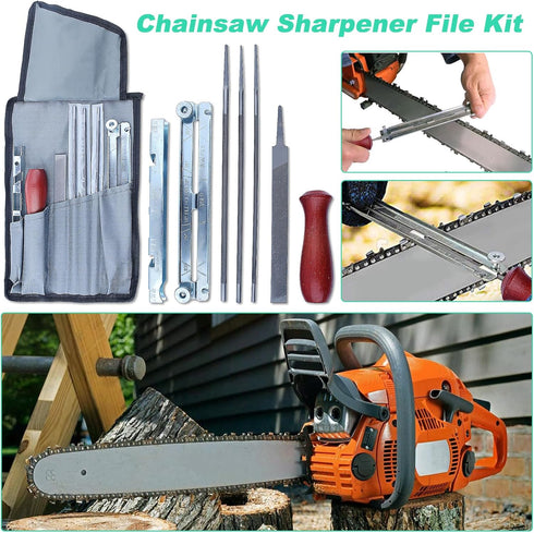Adefol Chainsaw Sharpener File Kit, Metal File Rasp Set with Hardwood Stain, Wood Handle, 6" Flat Fine Tooth File, Filing Guide, Tool Pouch, Depth...