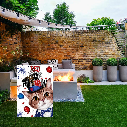 Red White Meow Garden Flag,4th of July Cat Welcome Door Sign,Welcome Patriotic Memorial Day Independence Day.Double Sided 12.5x18 Inch...